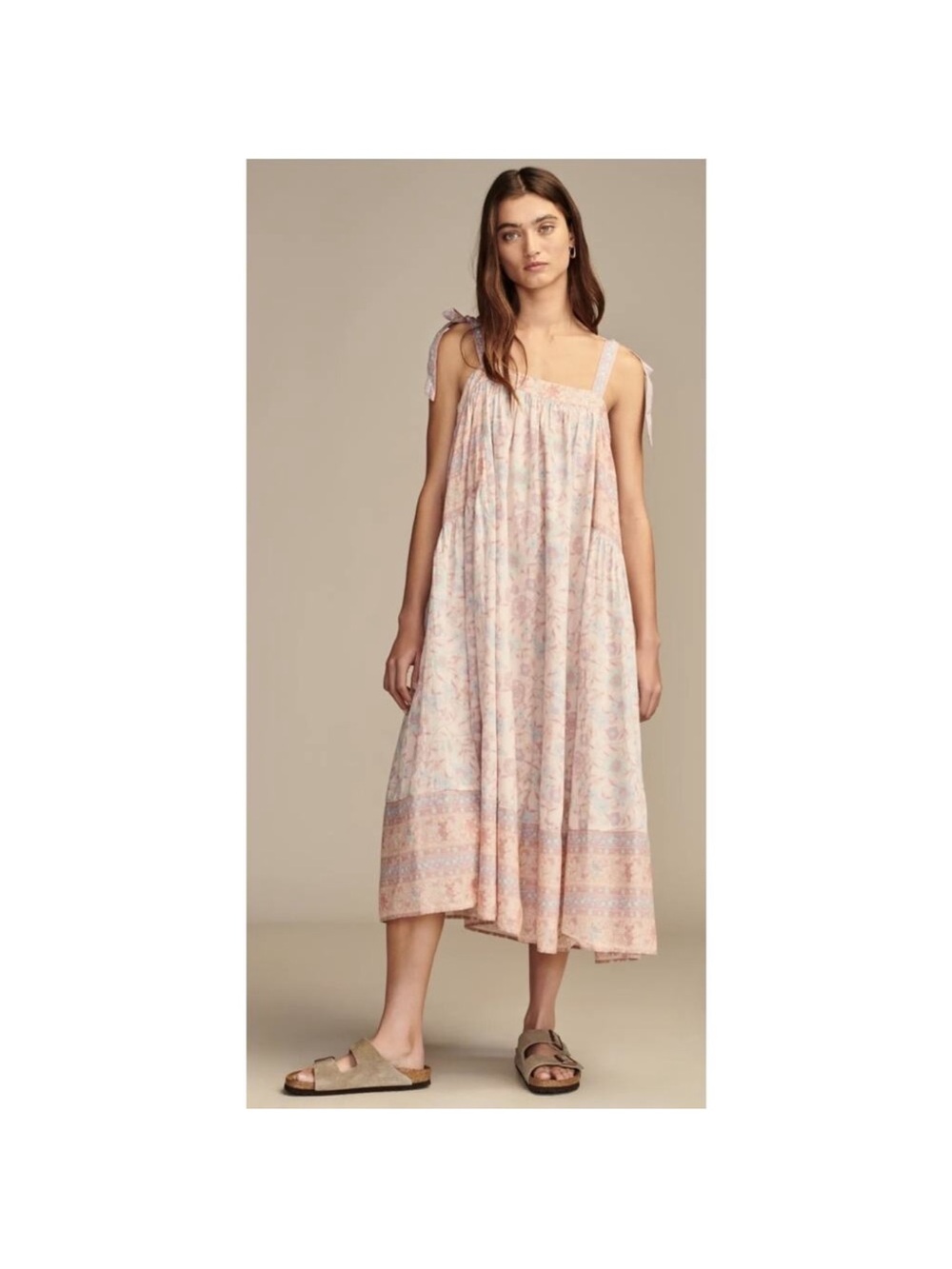 GRATEFUL DEAD Lucky brand Tie-Shoulder Midi Dress in Soft Pastel Floral